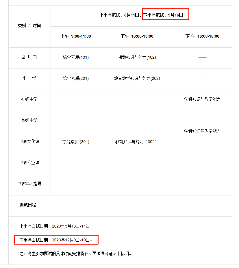 广东省教师资格证考试时间